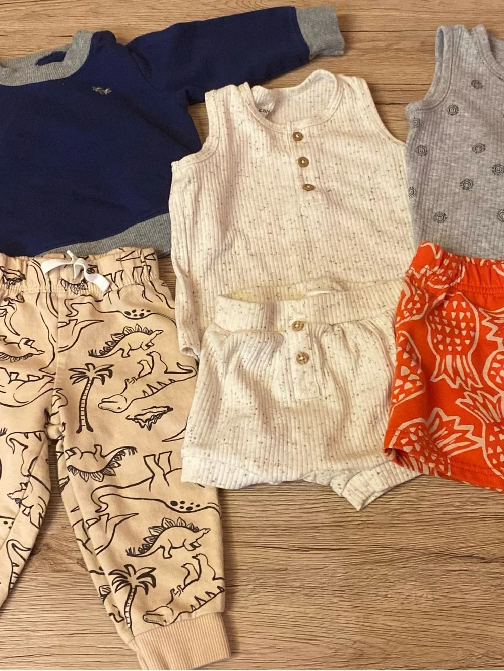 3 Carter's Navy Blue and Cream Kids Matching Set with Dino Joggers